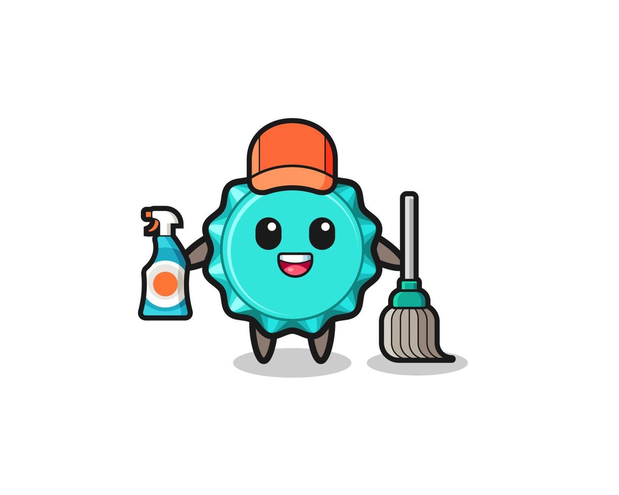 personnage de bouchon de bouteille mignon comme mascotte des services de nettoyage vecteur