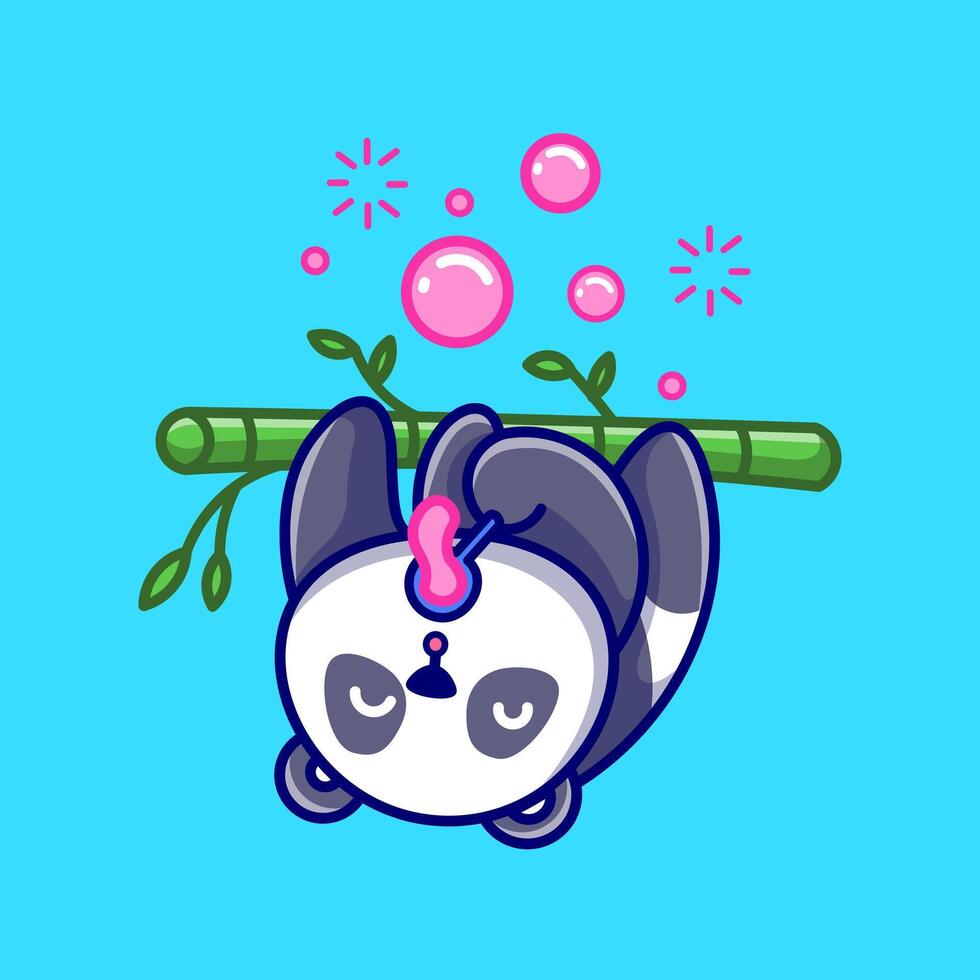 mignonne Panda soufflant bulle sur bambou arbre dessin animé vecteur icône illustration. animal la nature icône concept isolé prime vecteur. plat dessin animé style