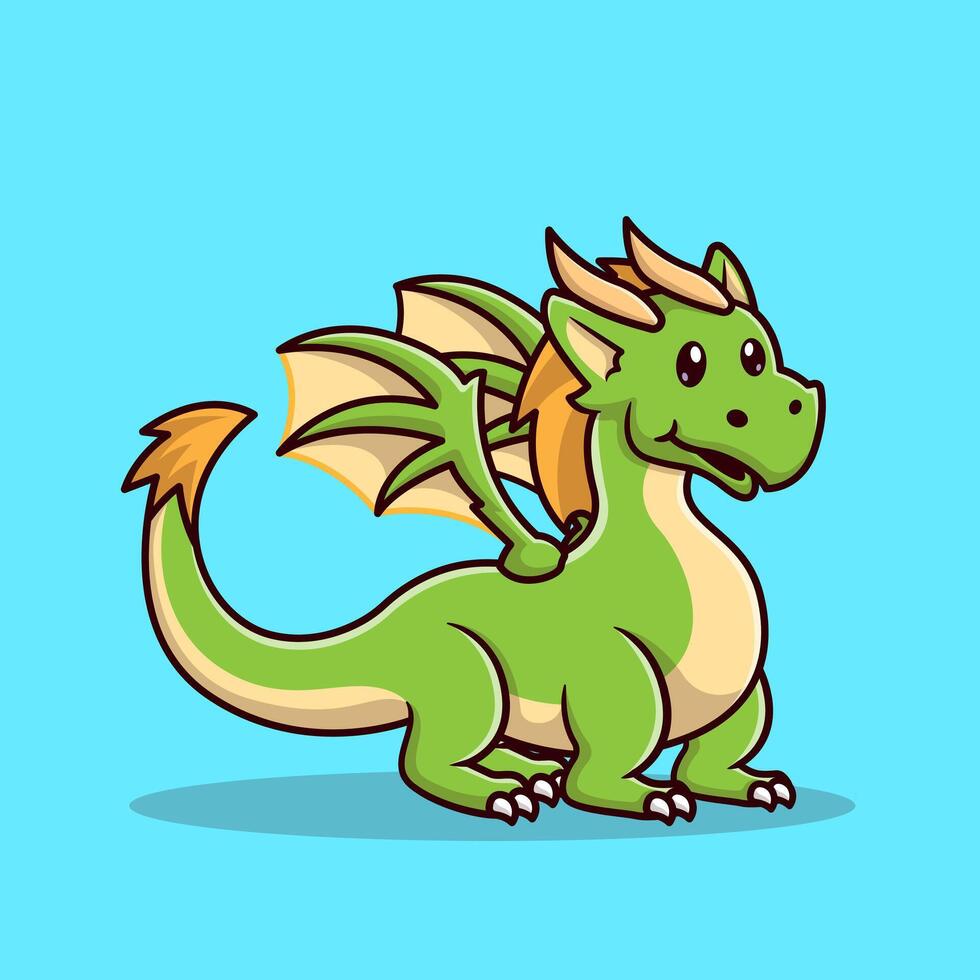 mignonne adolescent vert dragon dessin animé vecteur icône illustration. animal la nature icône concept isolé prime vecteur. plat dessin animé style