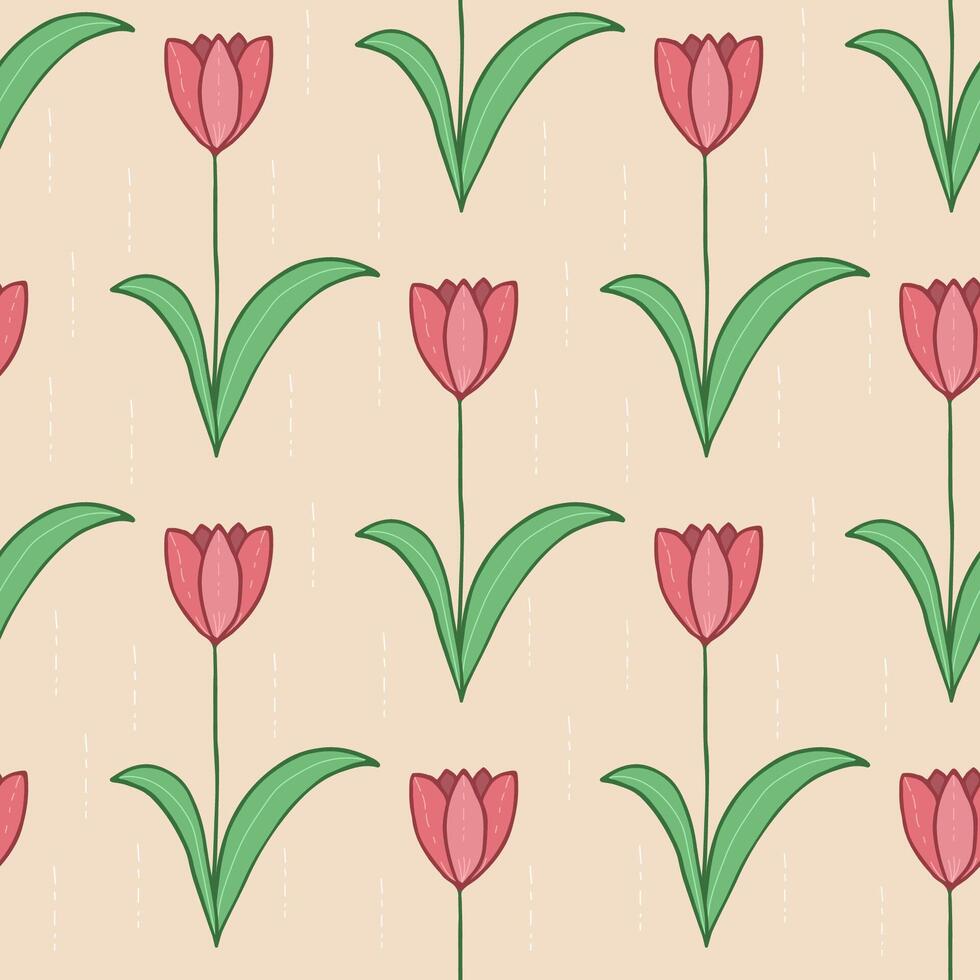 vecteur main tiré Contexte avec tulipes. ancien sans couture modèle tulipes