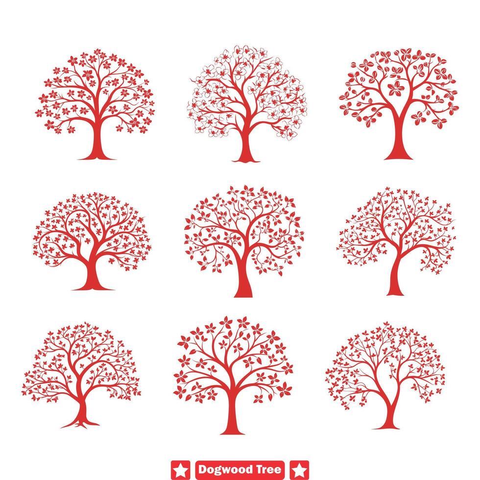 ai généré botanique cornouiller arbre silhouette paquet polyvalent éléments pour artisanat captivant dessins vecteur