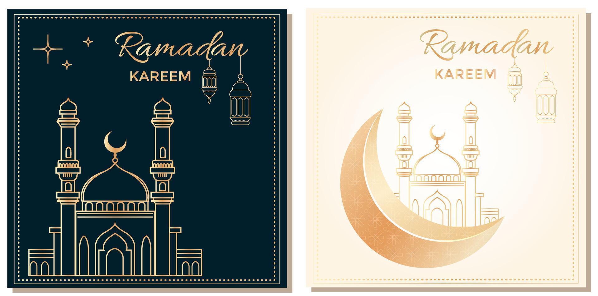 eid al-fitr Moubarak, Ramadan Karim, islamique salutation carte ensemble avec d'or mosquée sur luxe élégant Contexte. vecteur illustration pour musulman le banquet de Ramadan mois.