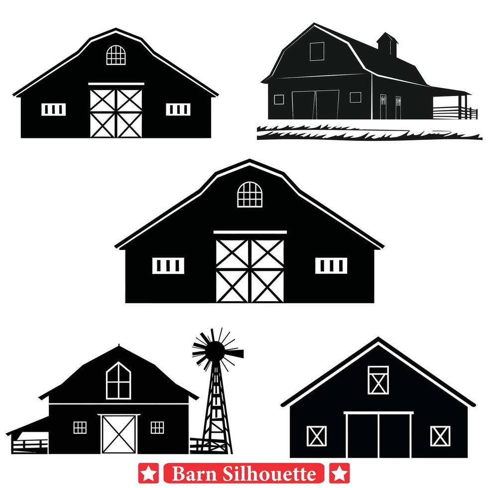 rural romance élégant Grange silhouette pack pour réconfortant dessins vecteur