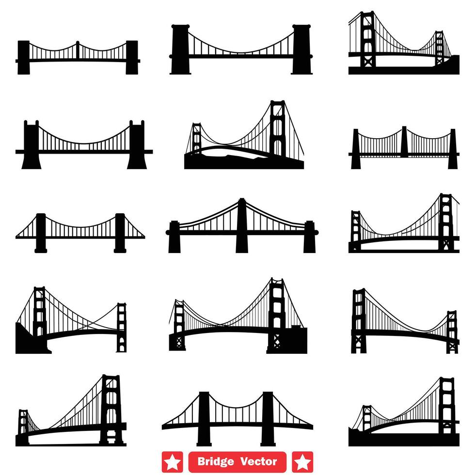 ai généré Urbain Connexions diverse pont silhouettes ensemble pour moderne dessins vecteur