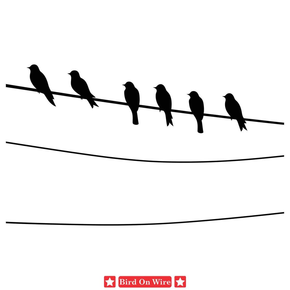 ai généré gracieux troupeau des oiseaux sur câble silhouette collection pour serein dessins vecteur