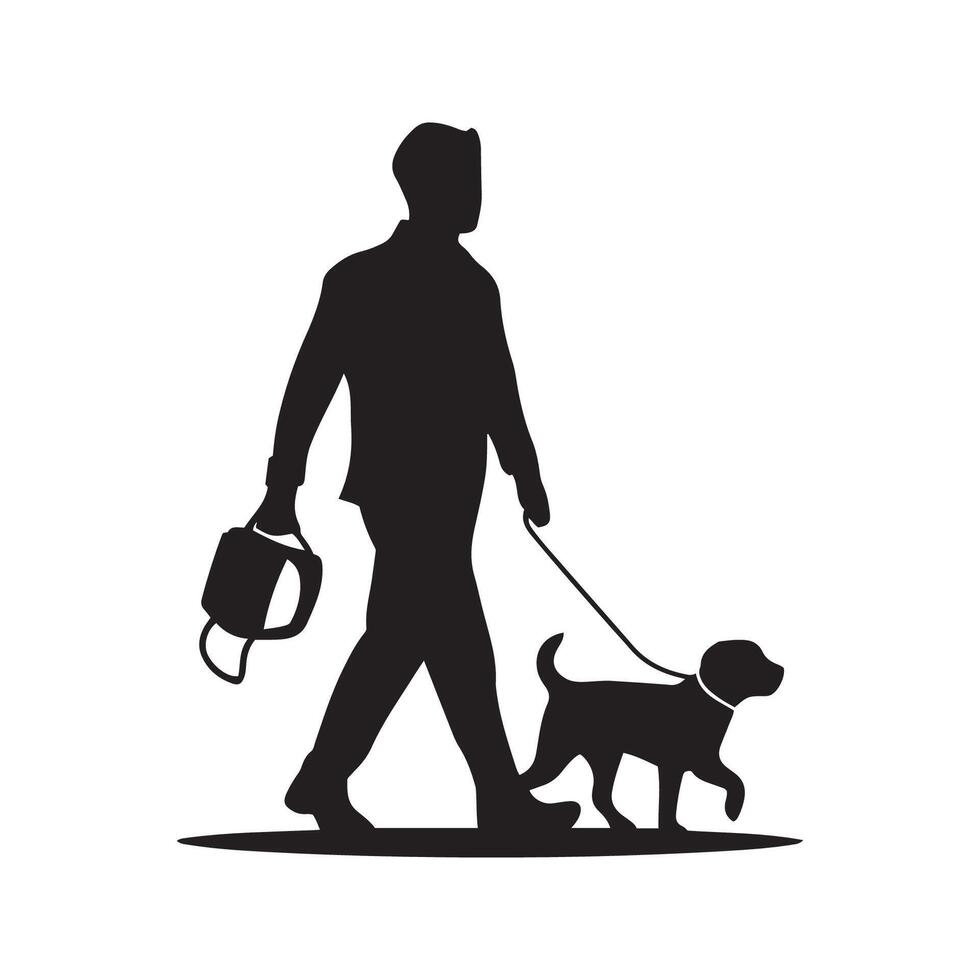 homme en marchant avec chien Extérieur vecteur silhouette