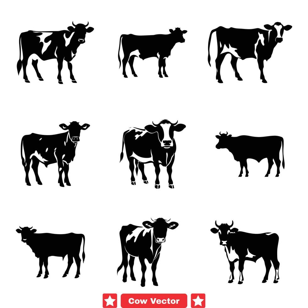 gracieux bovine beauté exquis vache silhouettes pour ferme à thème dessins et décorations vecteur