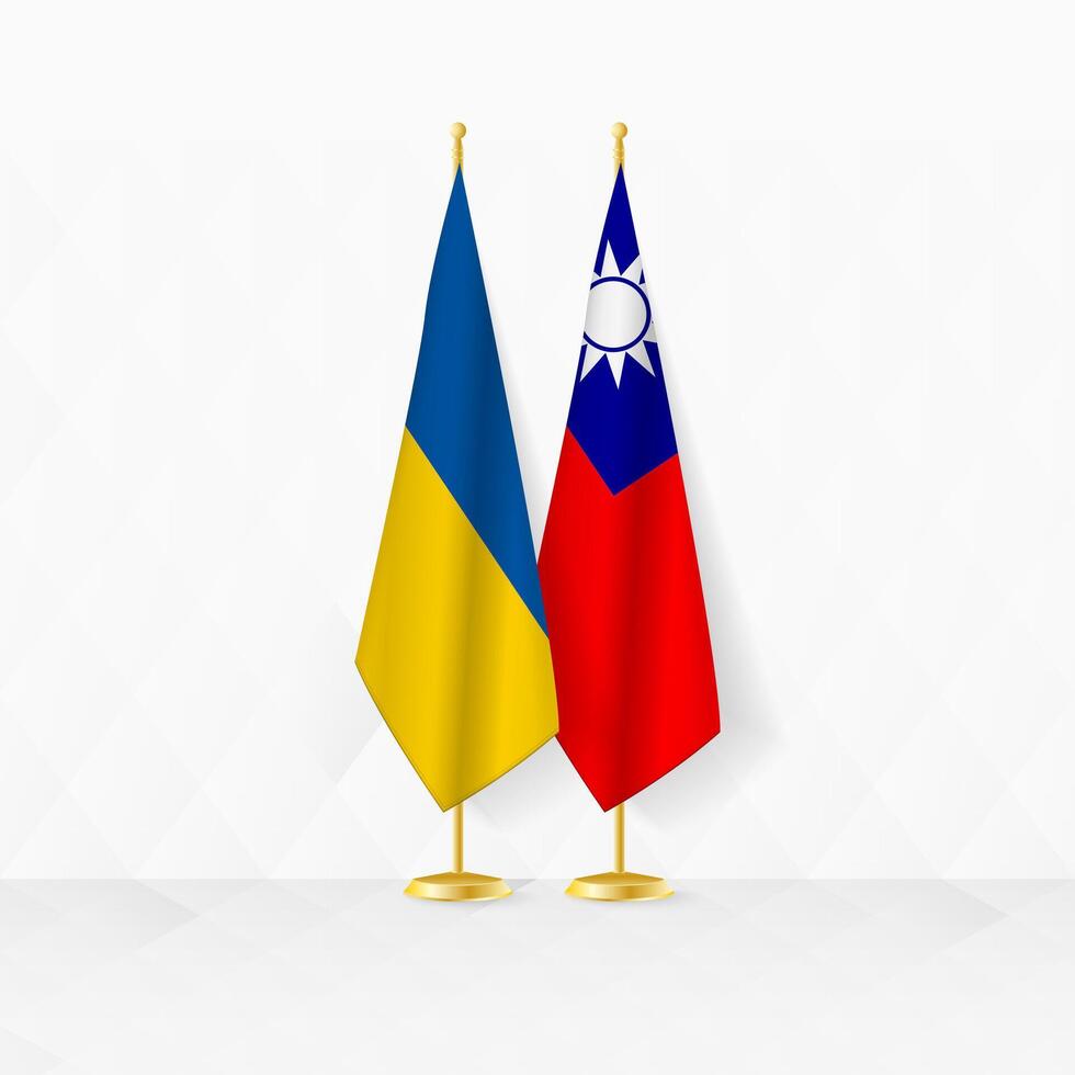 Ukraine et Taïwan drapeaux sur drapeau rester, illustration pour diplomatie et autre réunion entre Ukraine et Taïwan. vecteur