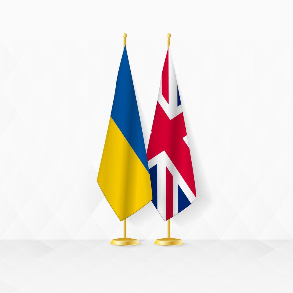 Ukraine et uni Royaume drapeaux sur drapeau rester, illustration pour diplomatie et autre réunion entre Ukraine et uni Royaume. vecteur