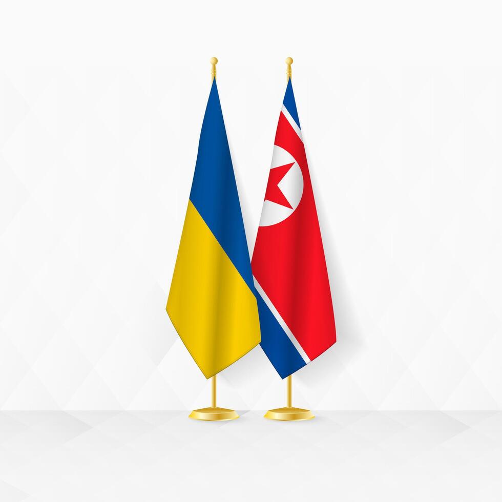 Ukraine et Nord Corée drapeaux sur drapeau rester, illustration pour diplomatie et autre réunion entre Ukraine et Nord Corée. vecteur