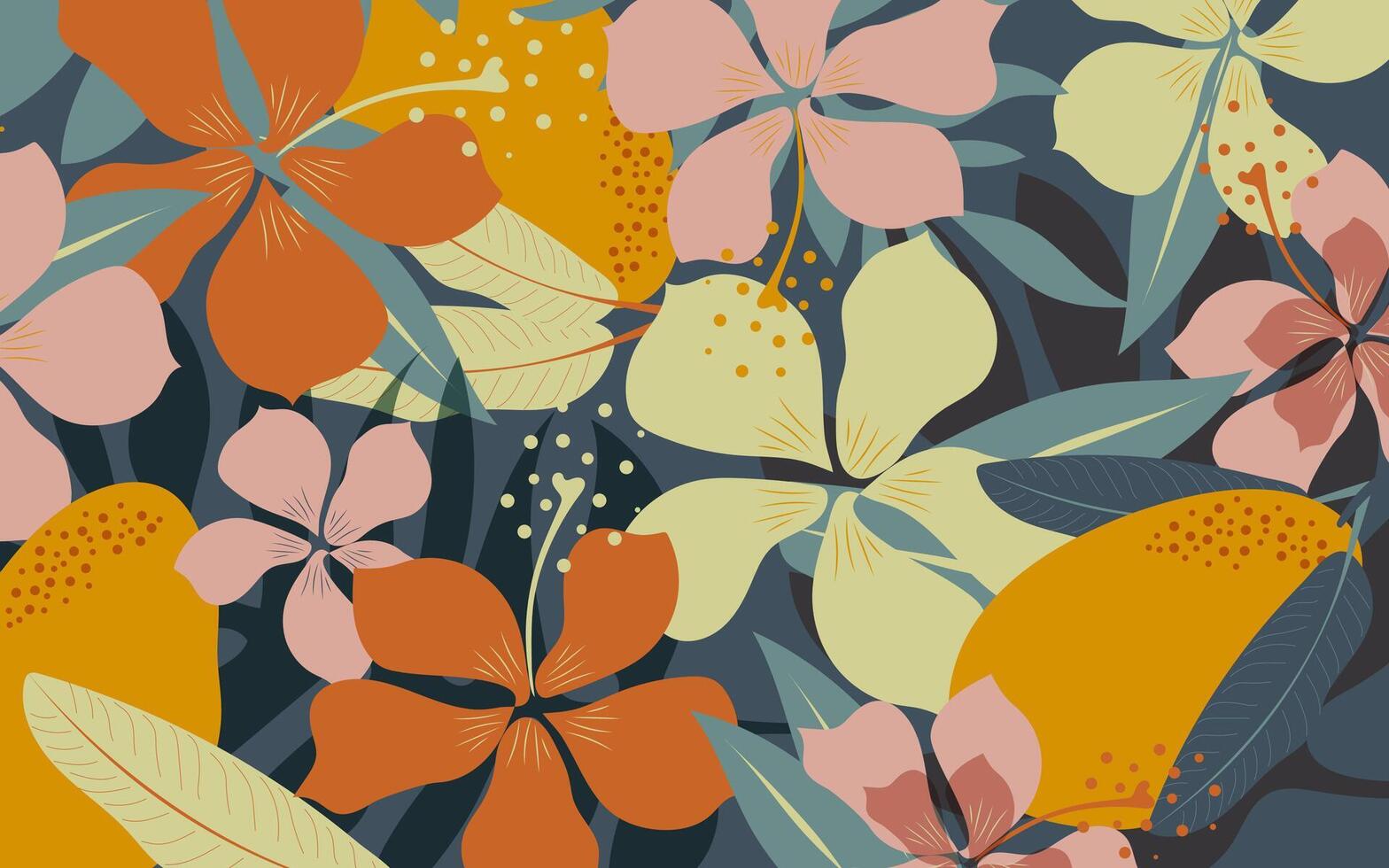 hibiscus et mangue forme une contemporain tropical abstrait été floral fruit affiche. vecteur. vecteur