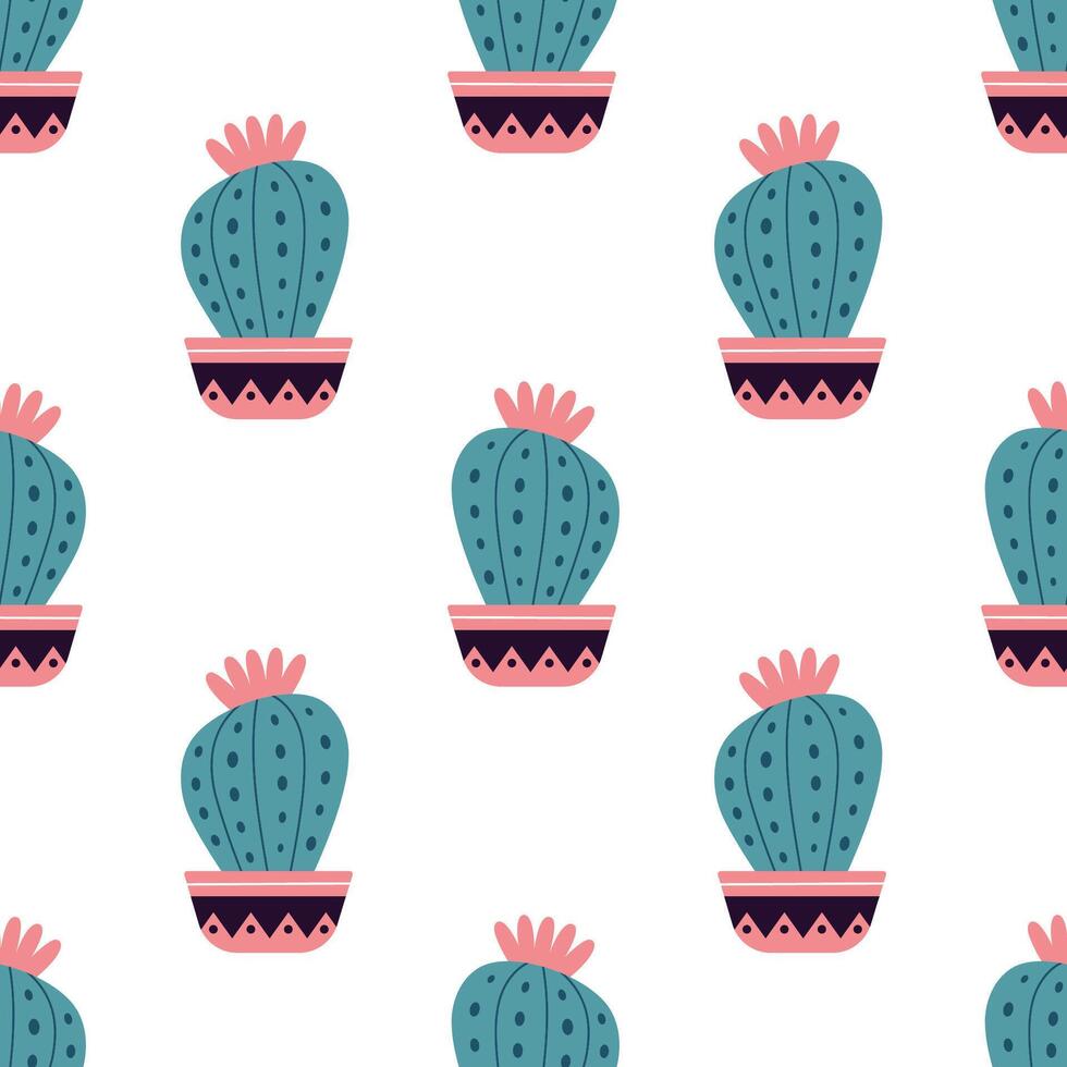 mignonne cactus dans boho style. cactus sans couture modèle. branché boho Contexte. cactus en tissu impression conception. succulent textile. plat conception, griffonnage style, blanc Contexte vecteur