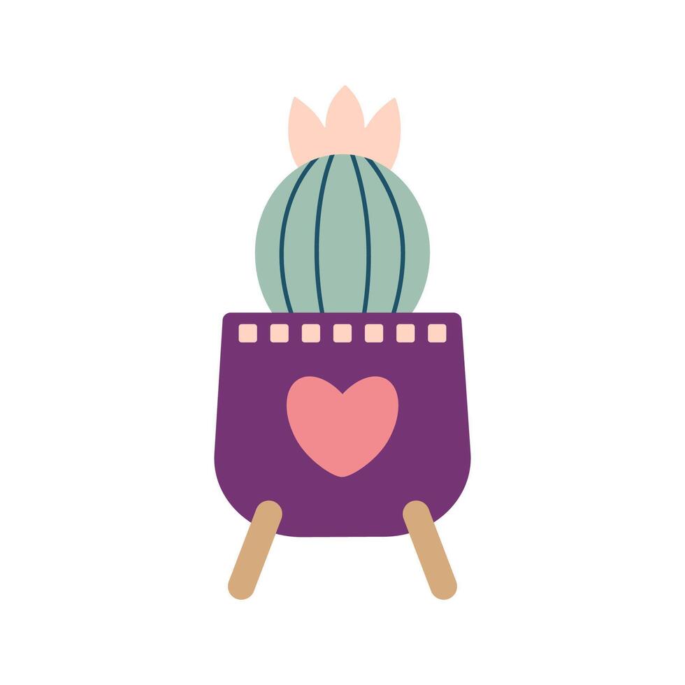 coloré épanouissement cactus, succulent dans pot. mignonne main tiré esquisser de cactus. griffonnage style, plat conception. scandinave, boho style. vecteur illustration. exotique et tropical usine, Accueil décor