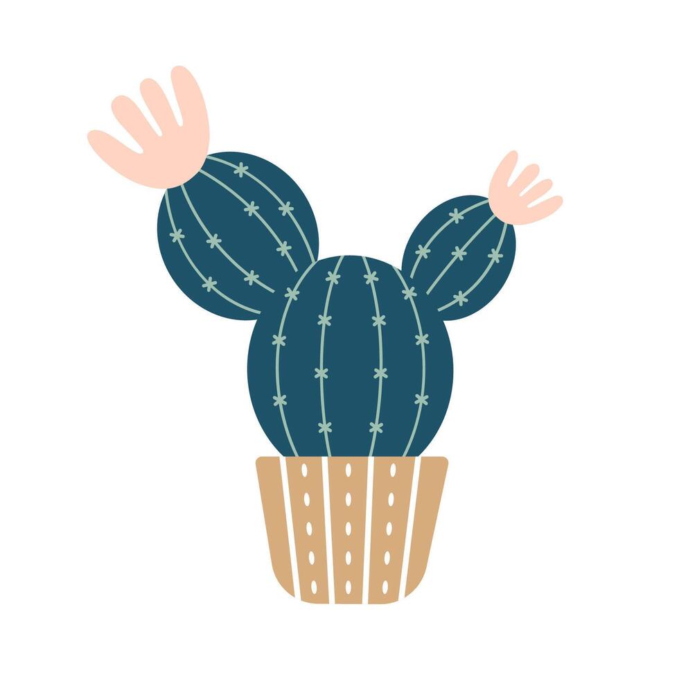 coloré épanouissement cactus, succulent dans pot. mignonne main tiré esquisser de cactus. griffonnage style, plat conception. scandinave, boho style. vecteur illustration. exotique et tropical usine, Accueil décor