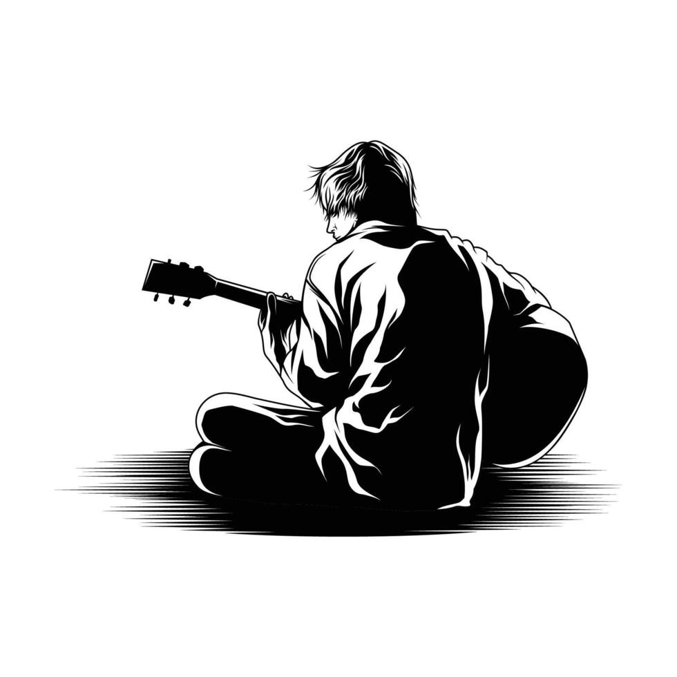 Jeune homme en jouant guitare illustration vecteur