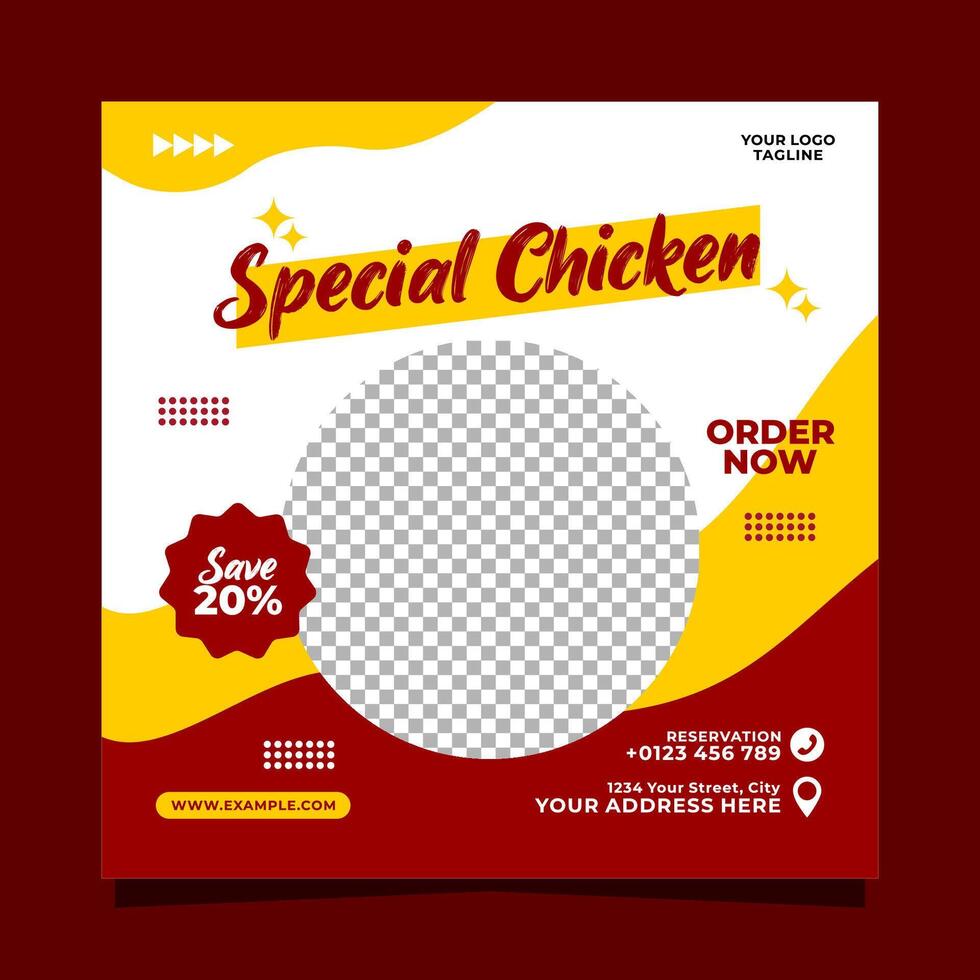 spécial poulet social médias Publier bannière carré vecteur modèle