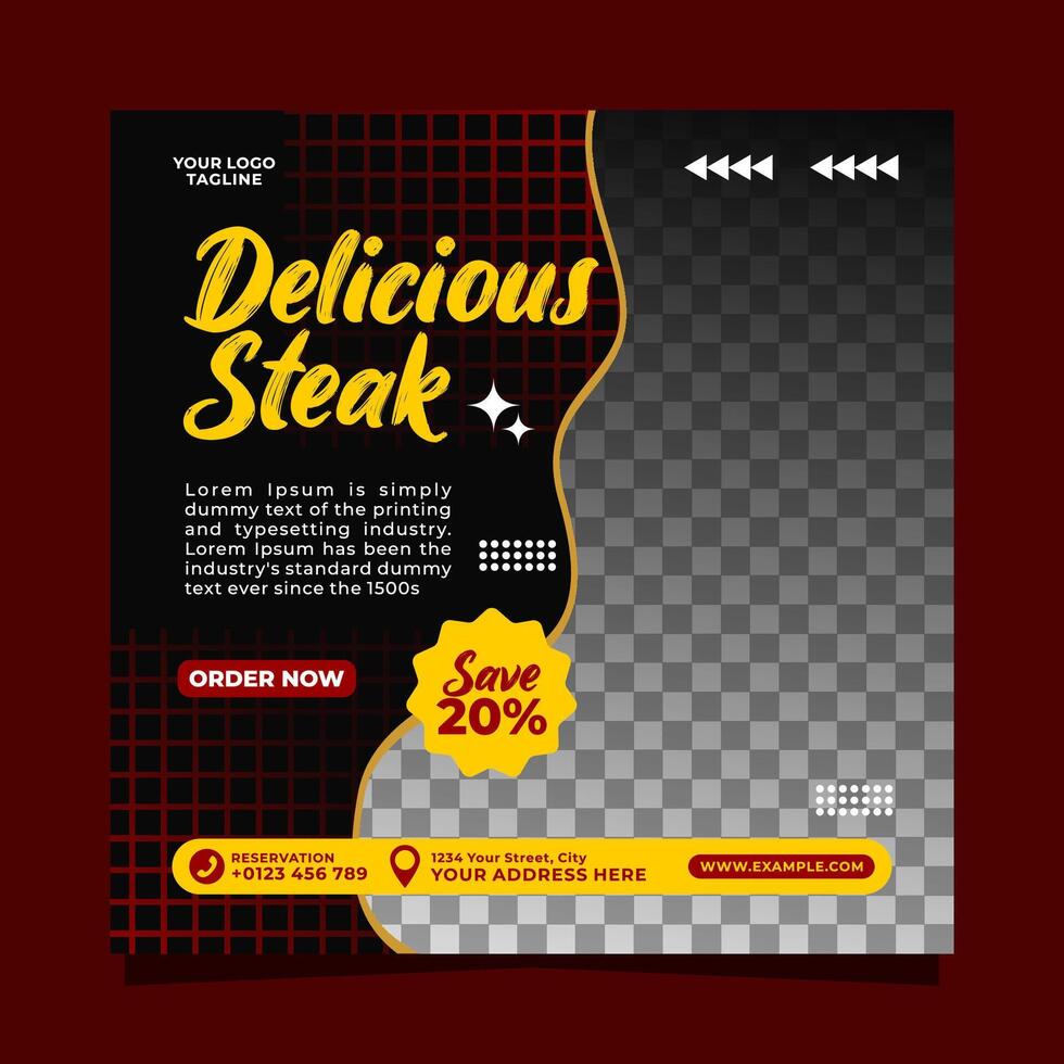 délicieux steak social médias Publier bannière carré vecteur modèle