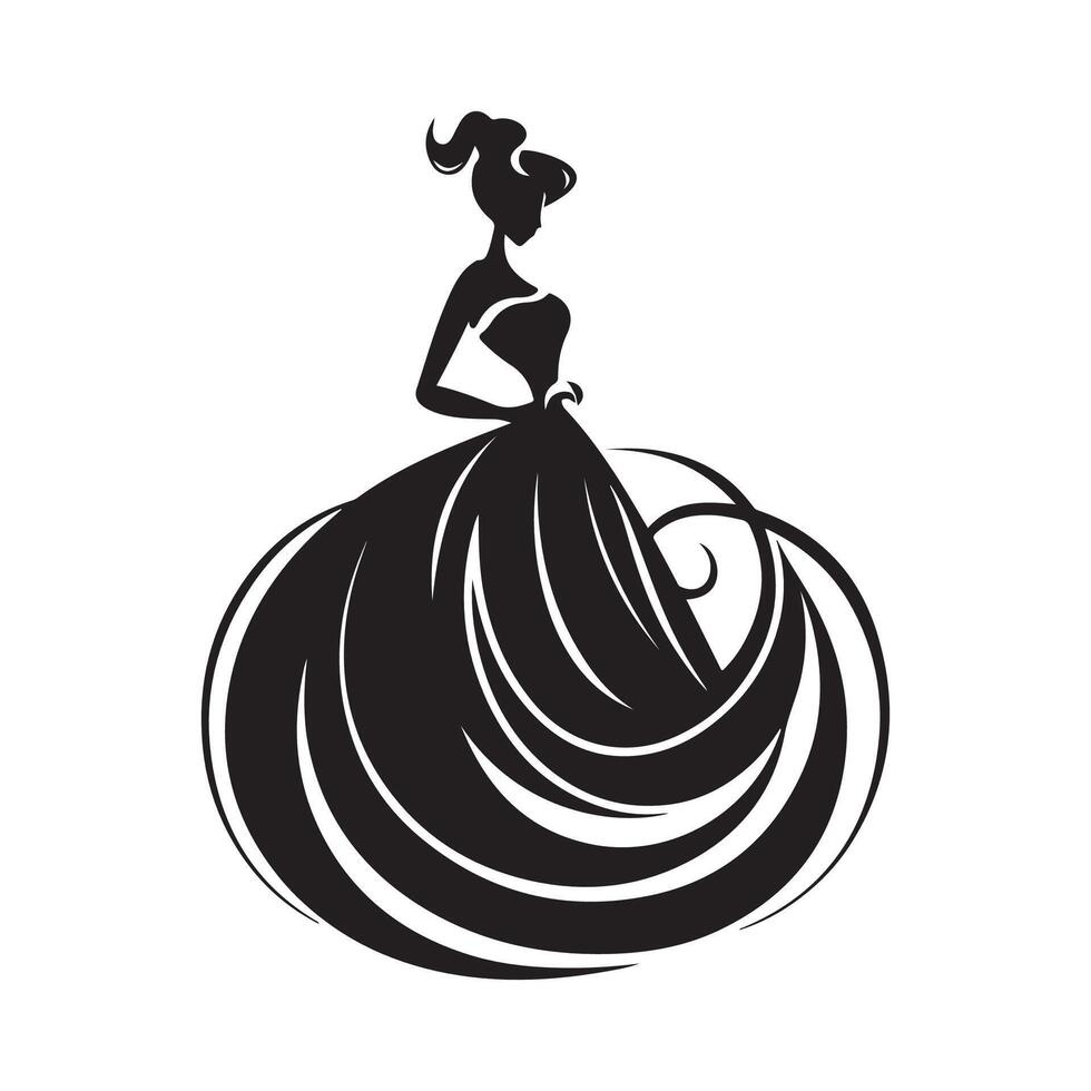 femme dans le Balle robe noir silhouette vecteur