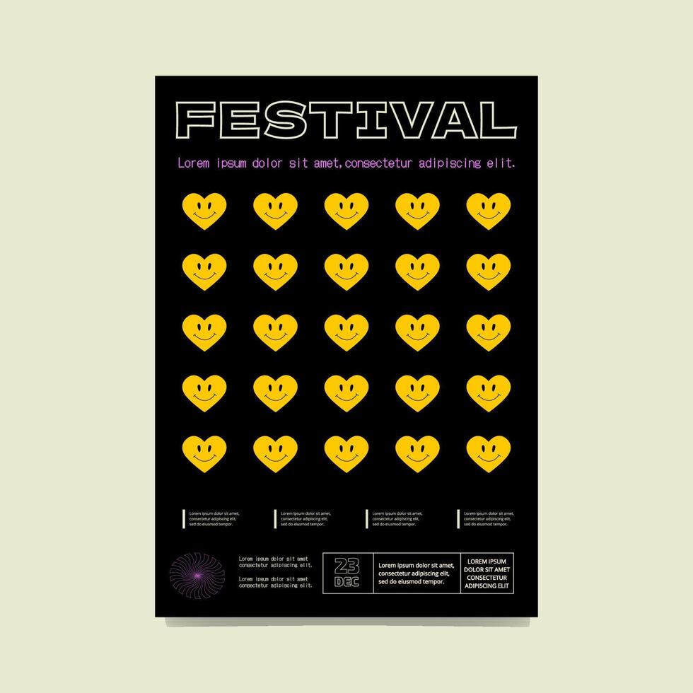 abstrait affiche pour une la musique Festival avec une modèle de souriant cœurs. minimaliste délirer ouvrages d'art. vecteur