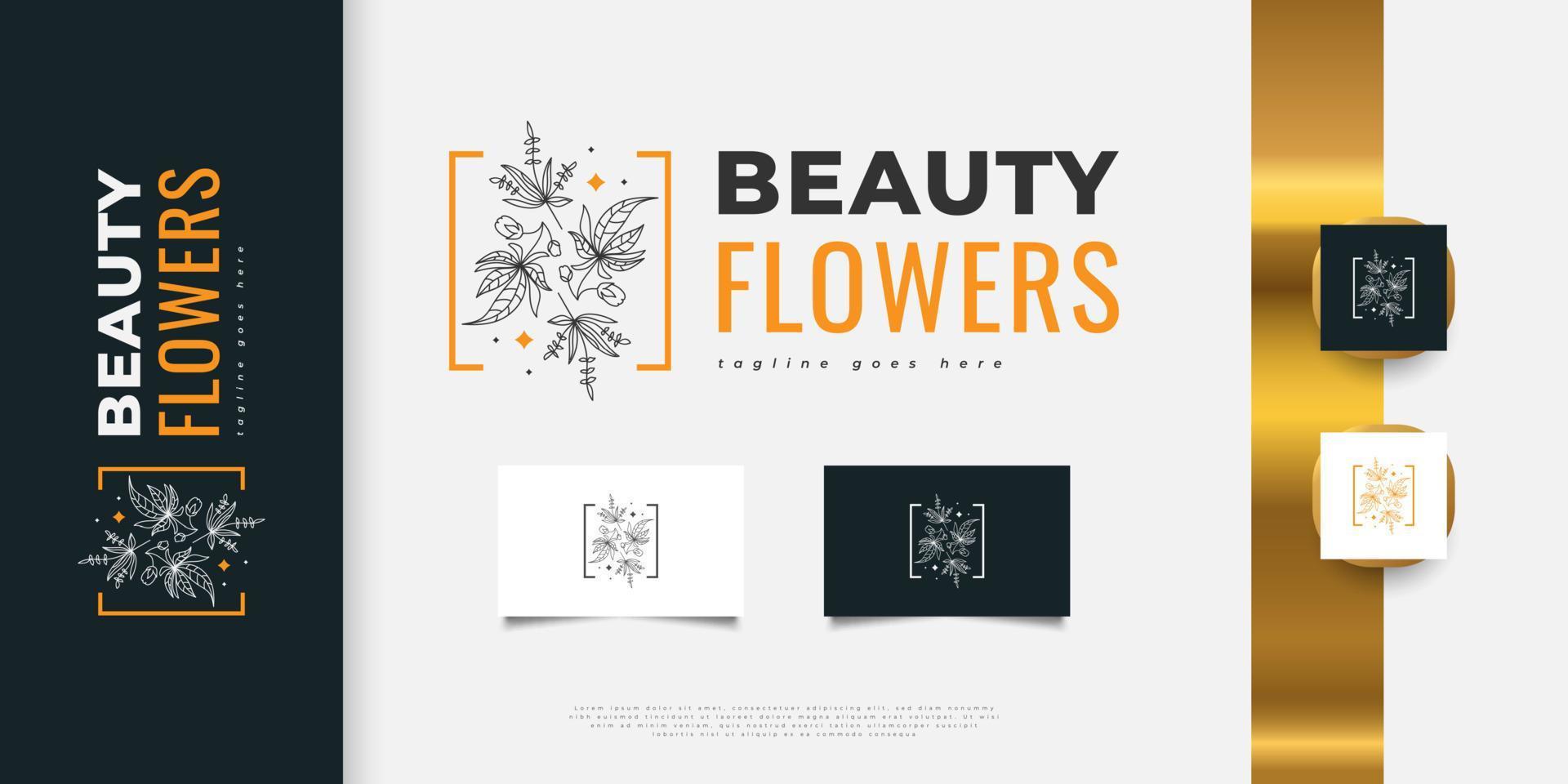 création de logo floral élégant et minimaliste avec un style dessiné à la main pour les industries de la beauté, des bijoux, des fleuristes, de la mode et du spa vecteur