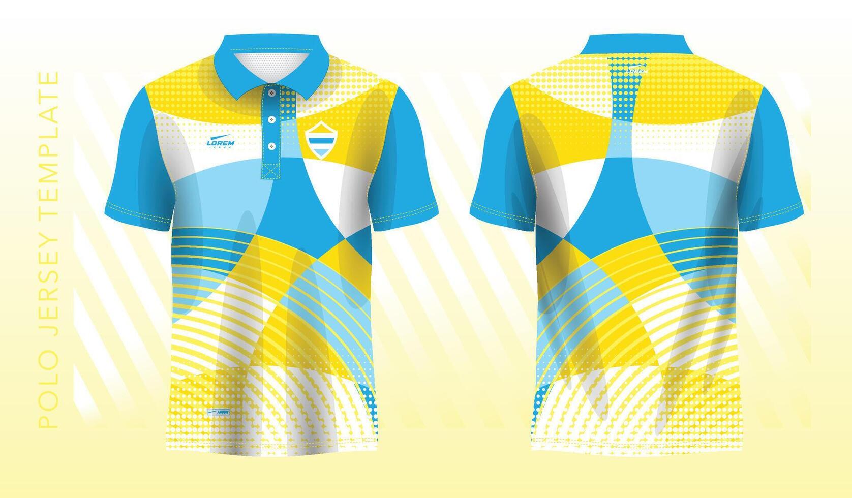 des sports polo T-shirt Jersey conception, bleu amd Jaune des sports Jersey avec de face et retour vue modèle vecteur