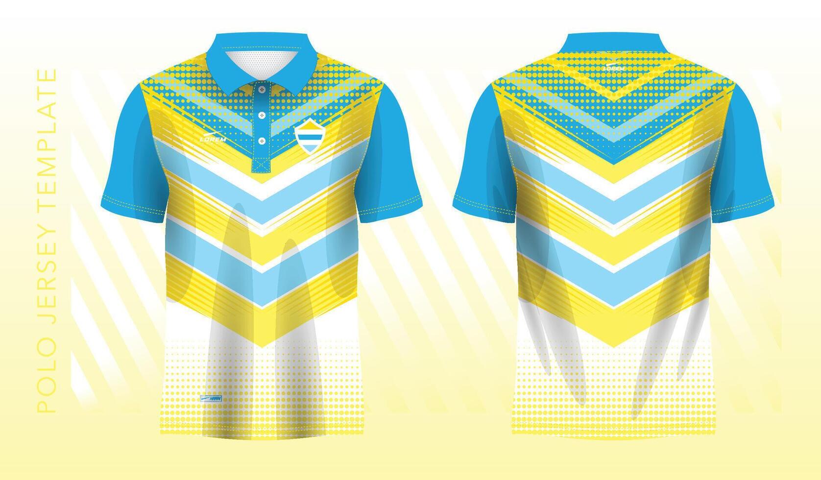 des sports polo T-shirt Jersey conception, bleu amd Jaune des sports Jersey avec de face et retour vue modèle vecteur