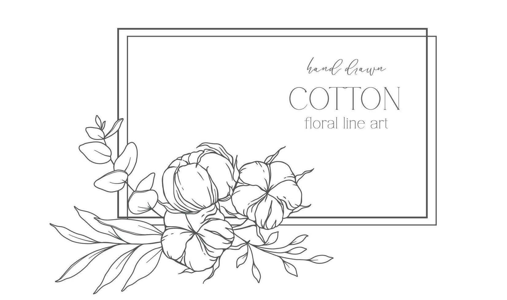 main tiré coton fleurs ligne art illustration. coton des balles isolé sur blanche. floral ligne art. coton plante noir et blanc illustration. bien ligne coton illustration. vecteur