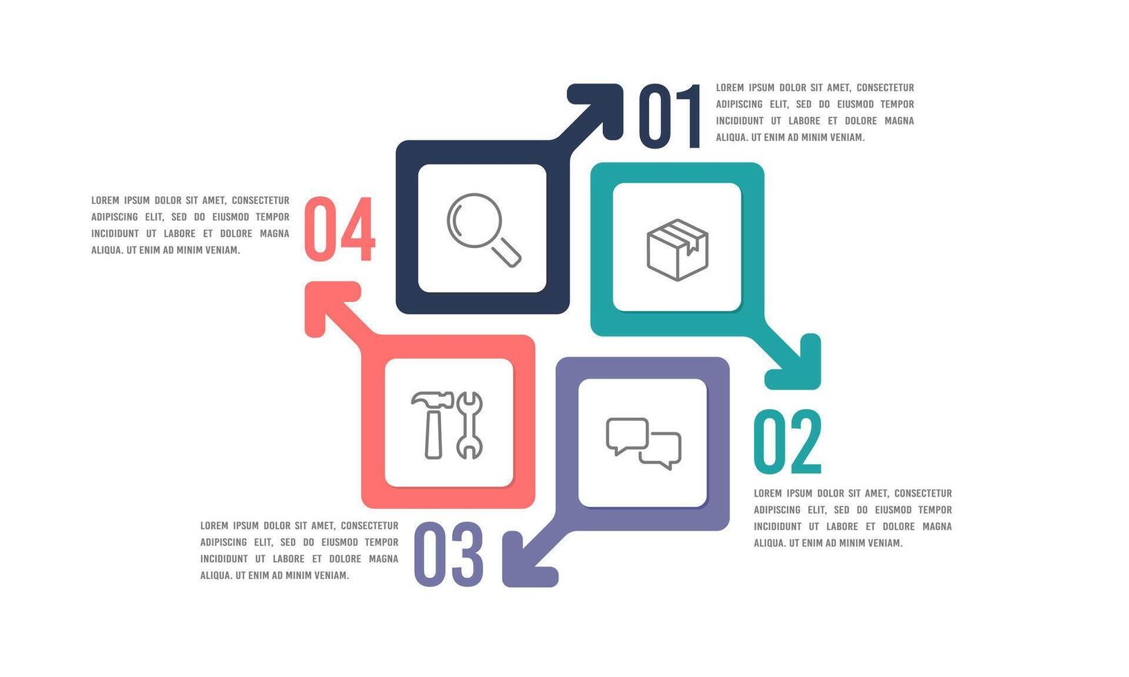 4 processus infographie La Flèche ligne conception modèle. diagramme, rapport, affaires présentation, et organisation. vecteur illustration.