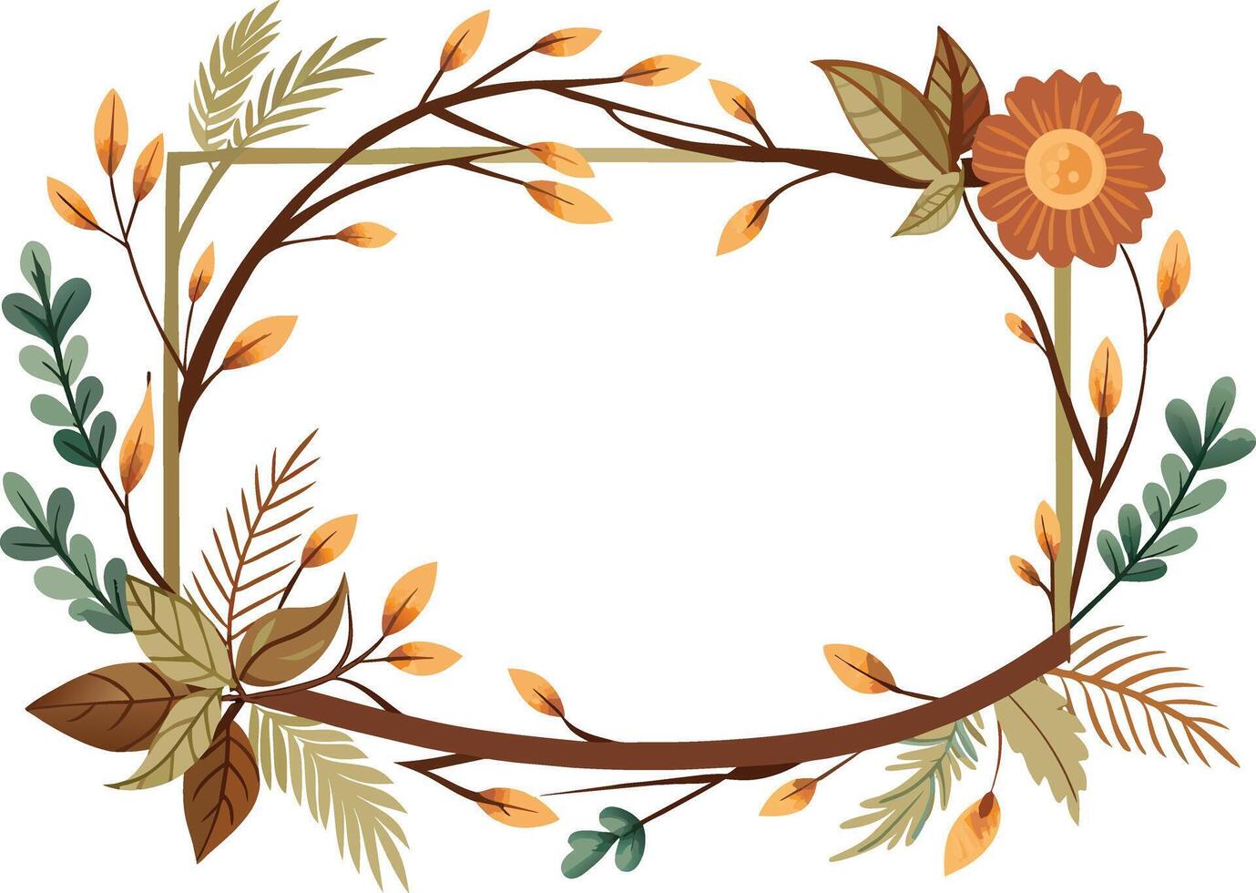 Cadre avec boho style fleurs et feuilles icône vecteur illustration