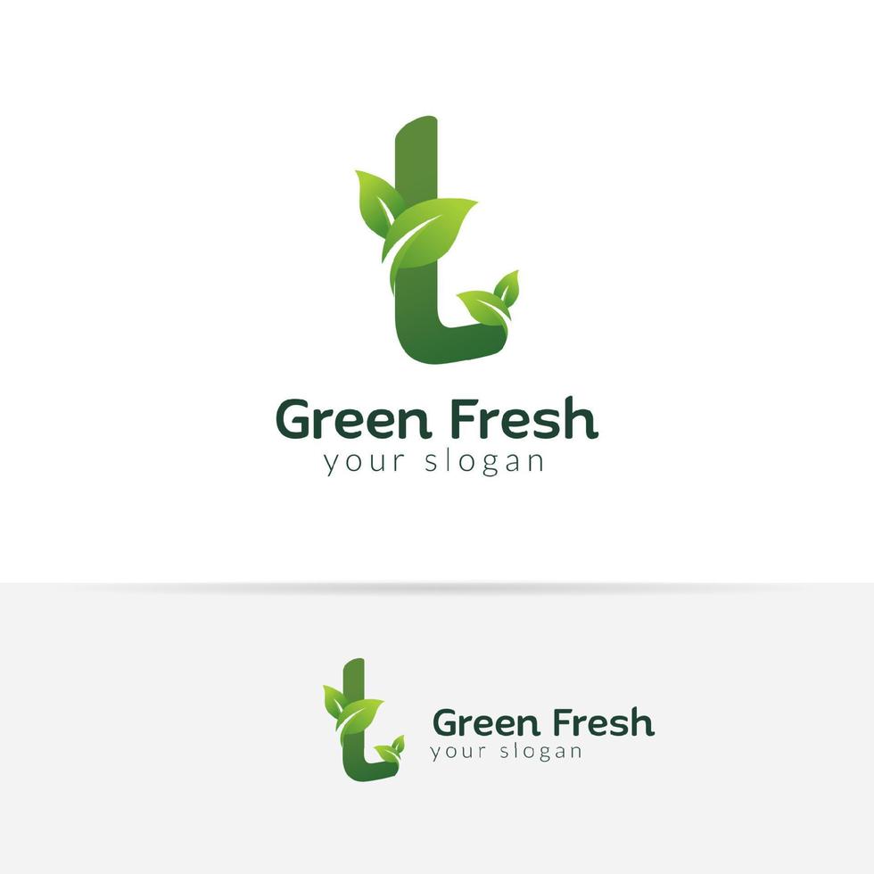 modèle de conception de logo eco green letter l. dessins vectoriels alphabet vert avec illustration de feuilles vertes et fraîches. vecteur