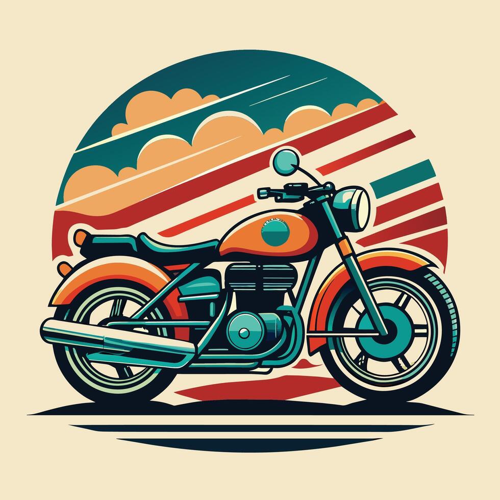 ancien moto sur une Contexte de rayures. vecteur illustration dans rétro style.