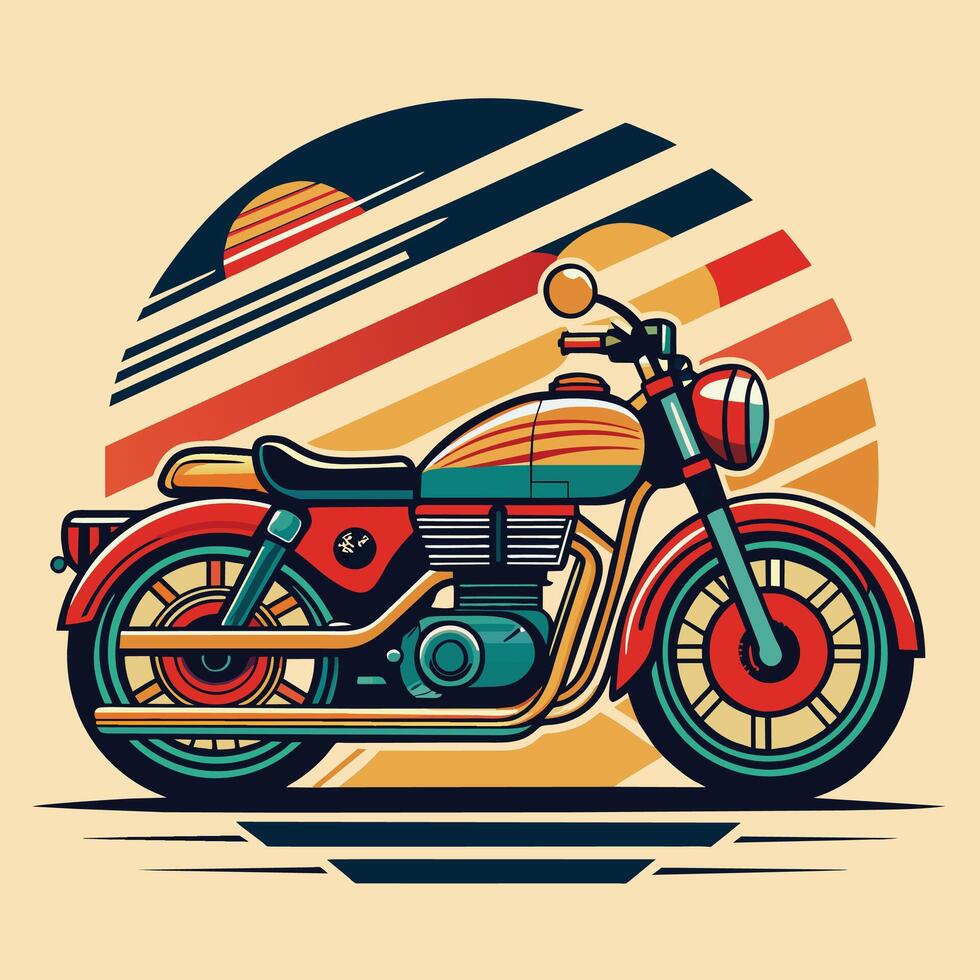 ancien moto sur une Contexte de rayures. vecteur illustration dans rétro style.