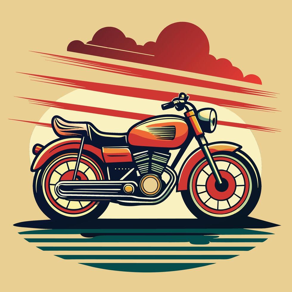 ancien hachoir moto sur le coucher du soleil Contexte. vecteur illustration dans rétro style.