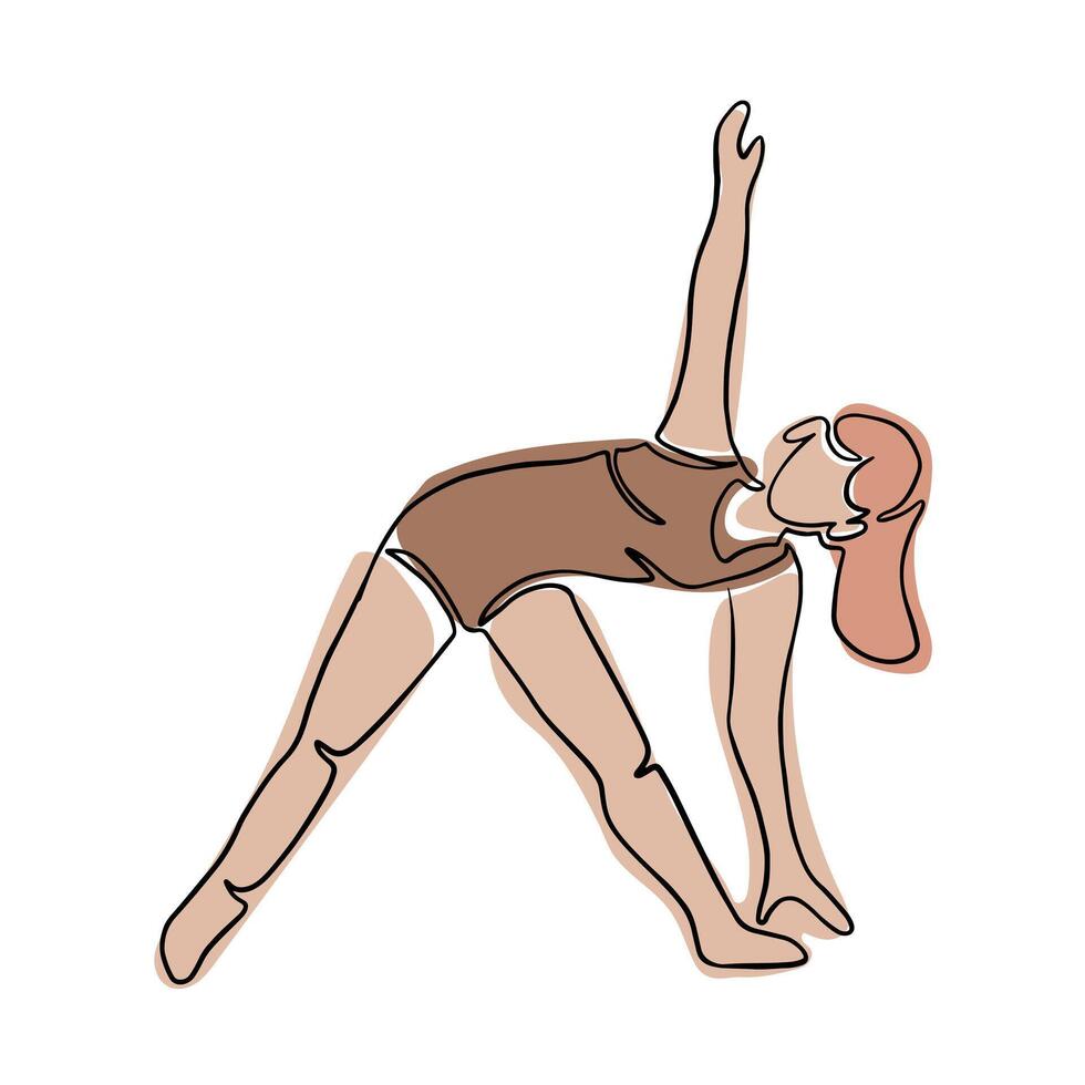 dessin de Jeune femme dans yoga pose. boho style. contour vecteur composition isolé sur blanc Contexte. main tiré Célibataire ligne icône de femelle corps Faire yoga des exercices