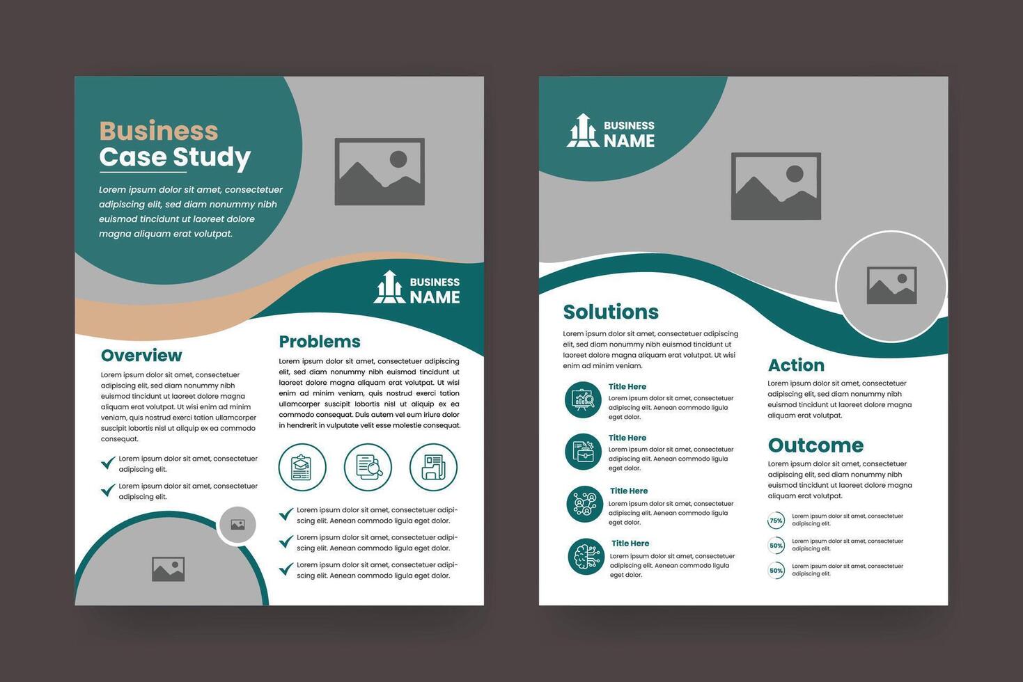 Cas étude disposition prospectus. minimaliste affaires rapport avec Facile conception. vert et beige Couleur accent. vecteur