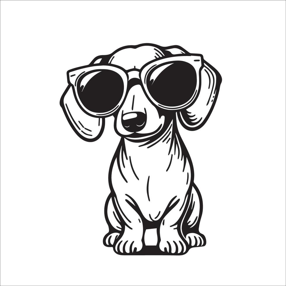 ai généré noir et blanc teckel chien portant des lunettes de soleil illustration vecteur