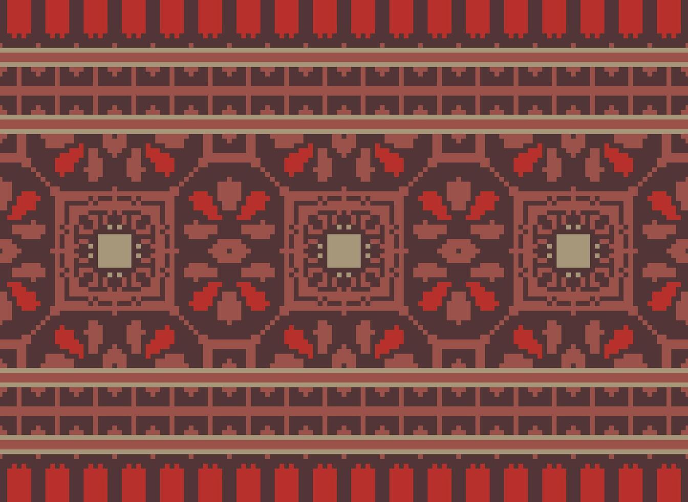 pixel ukrainien, biélorusse populaire art vecteur sans couture modèle dans rouge et noir, inspiré par traditionnel broderie vyshyvanka