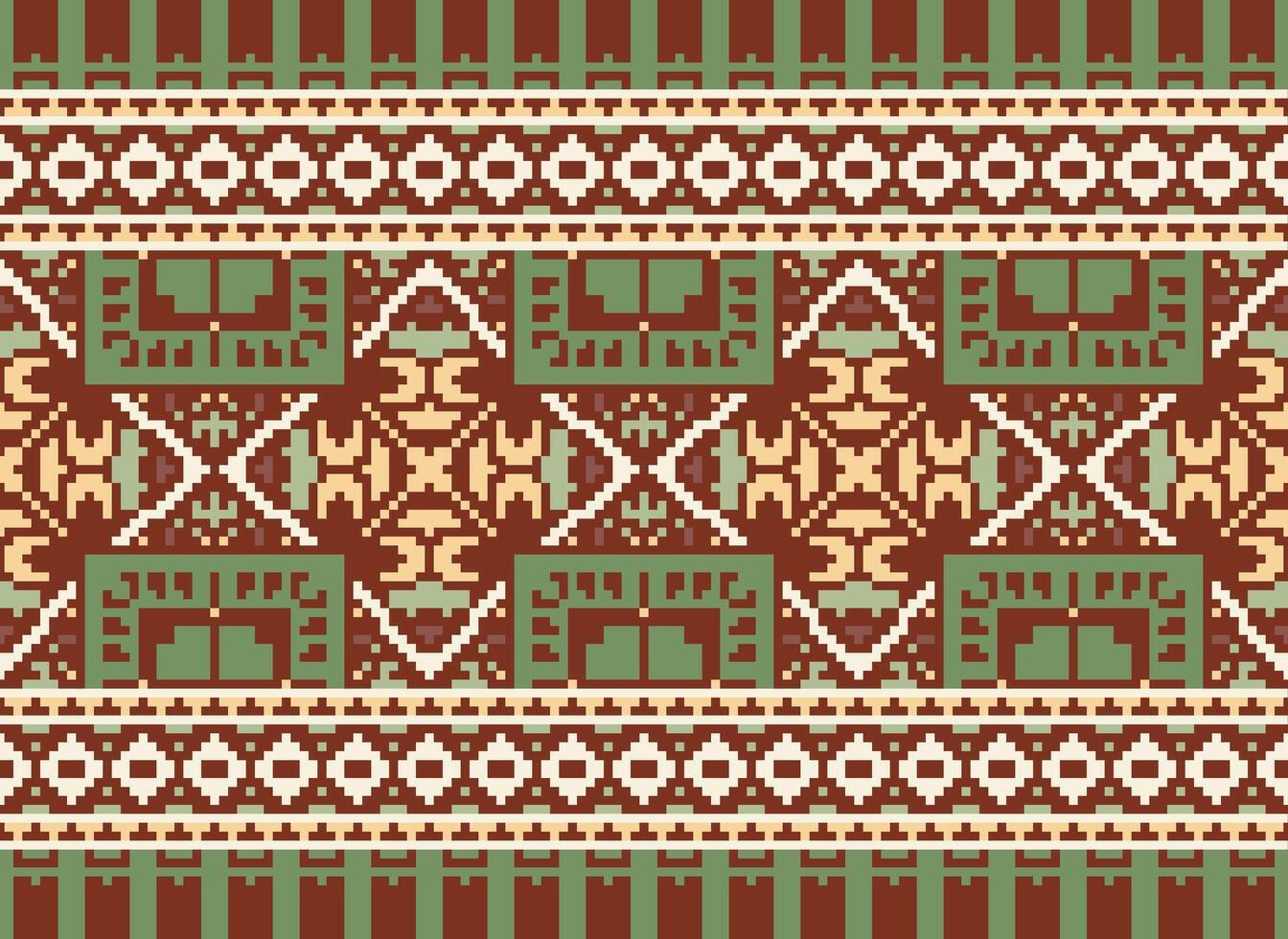 traverser point frontière. broderie traverser point. ethnique motifs. géométrique ethnique Indien modèle. originaire de ethnique motif.texture textile en tissu Vêtements tricots imprimer. pixel horizontal sans couture vecteur. vecteur