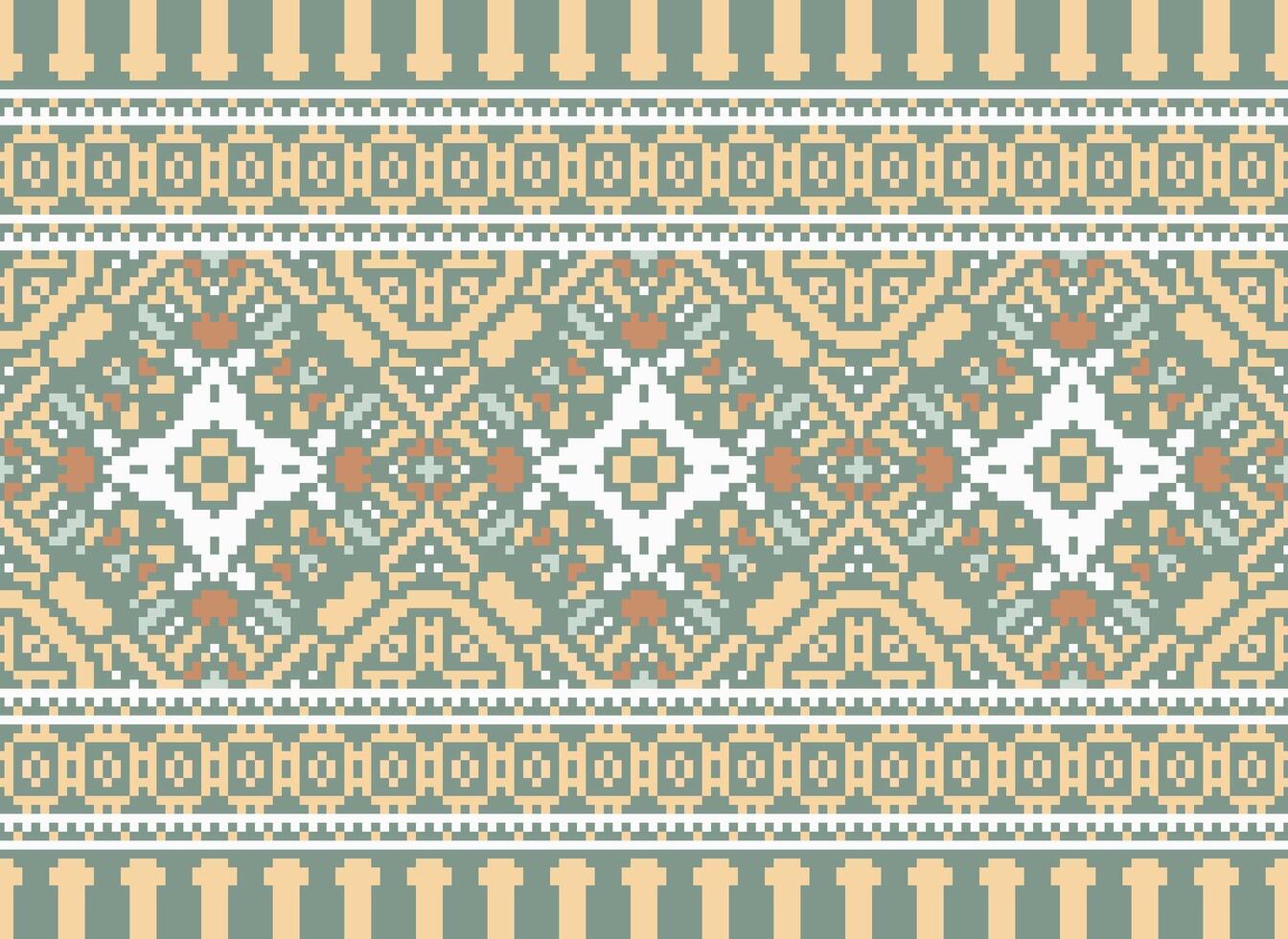 ethnique géométrique en tissu modèle traverser point.ikat broderie ethnique Oriental pixel modèle bleu Contexte. abstrait, vecteur, illustration. texture, vêtements, cadre, décoration, motifs, soie fond d'écran. vecteur