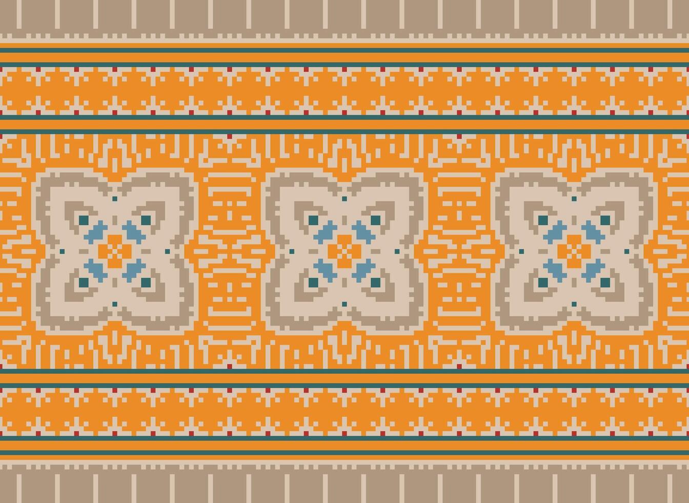 traverser point broderie. ethnique motifs. originaire de style. traditionnel conception pour texture, textile, tissu, vêtements, tricots, imprimer. géométrique pixel horizontal sans couture vecteur. vecteur