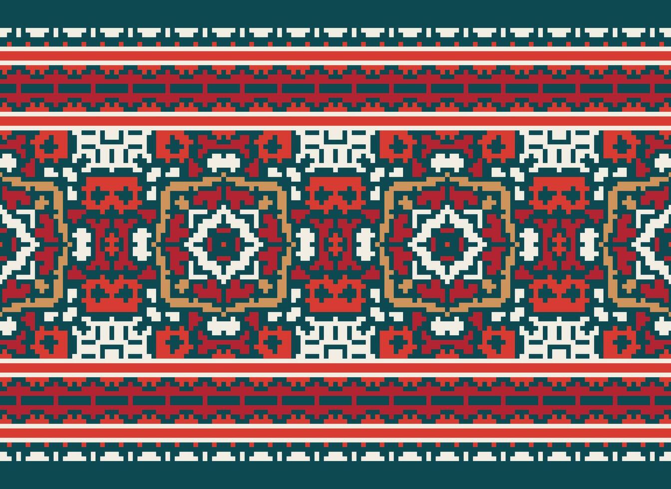 fleur broderie sur marron Contexte. ikat et traverser point géométrique sans couture modèle ethnique Oriental traditionnel. aztèque style illustration conception pour tapis, fond d'écran, vêtements, emballage, batik. vecteur