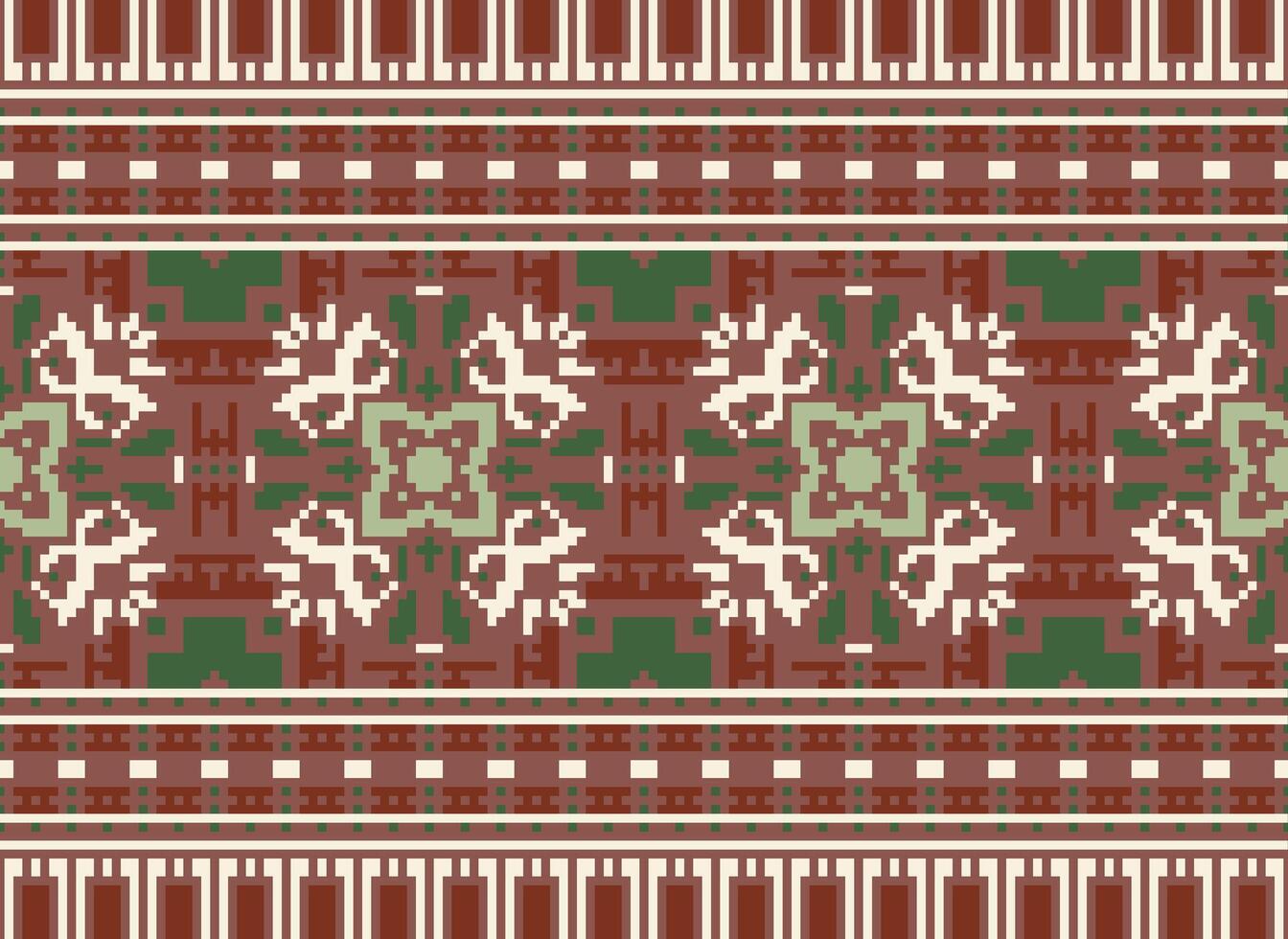 traverser point frontière. broderie traverser point. ethnique motifs. géométrique ethnique Indien modèle. originaire de ethnique motif.texture textile en tissu Vêtements tricots imprimer. pixel horizontal sans couture vecteur. vecteur