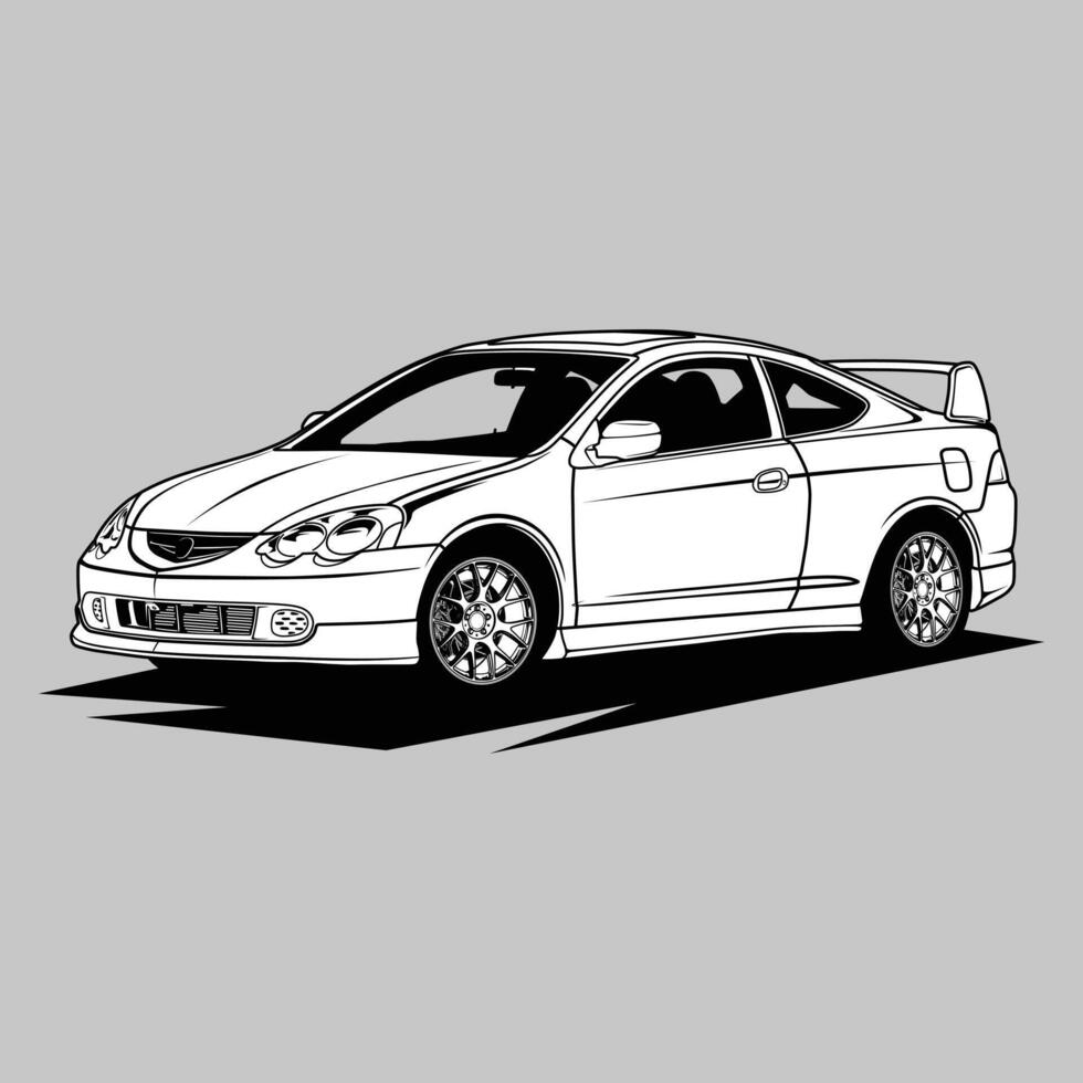 illustration vectorielle de voiture vue noir et blanc pour la conception conceptuelle vecteur