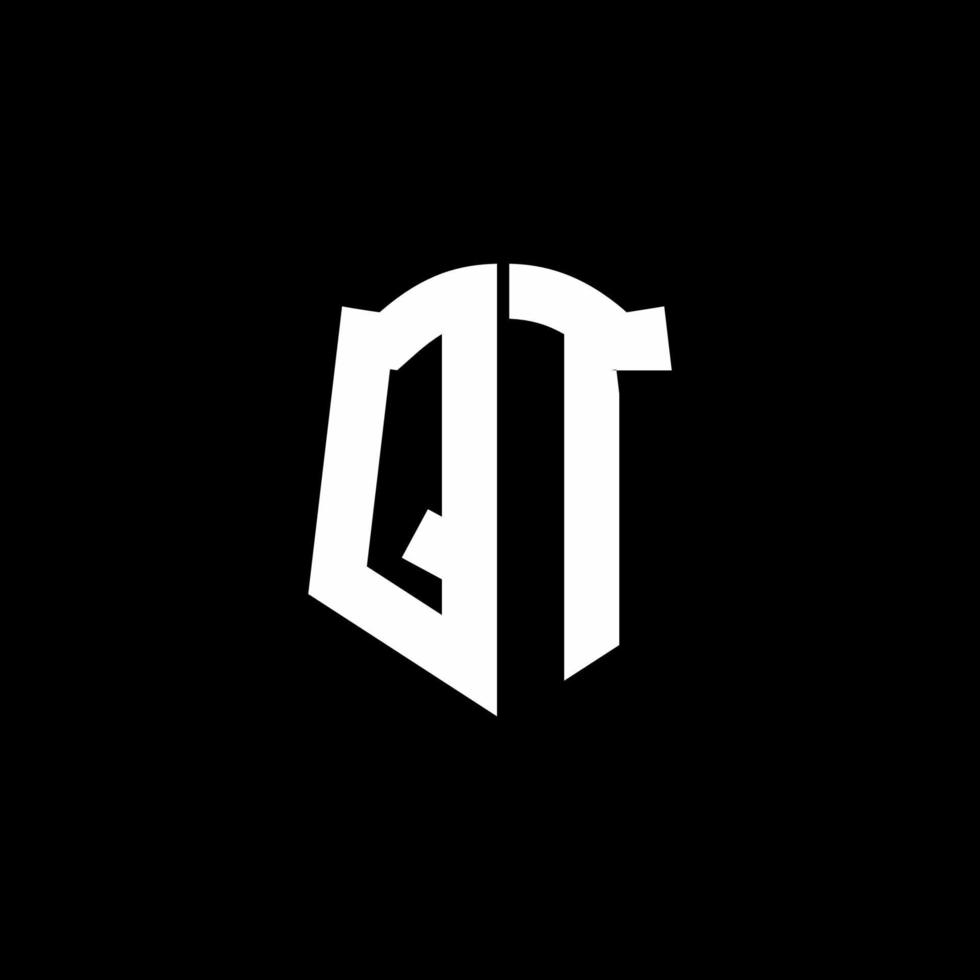 Ruban de logo de lettre monogramme qt avec style de bouclier isolé sur fond noir vecteur