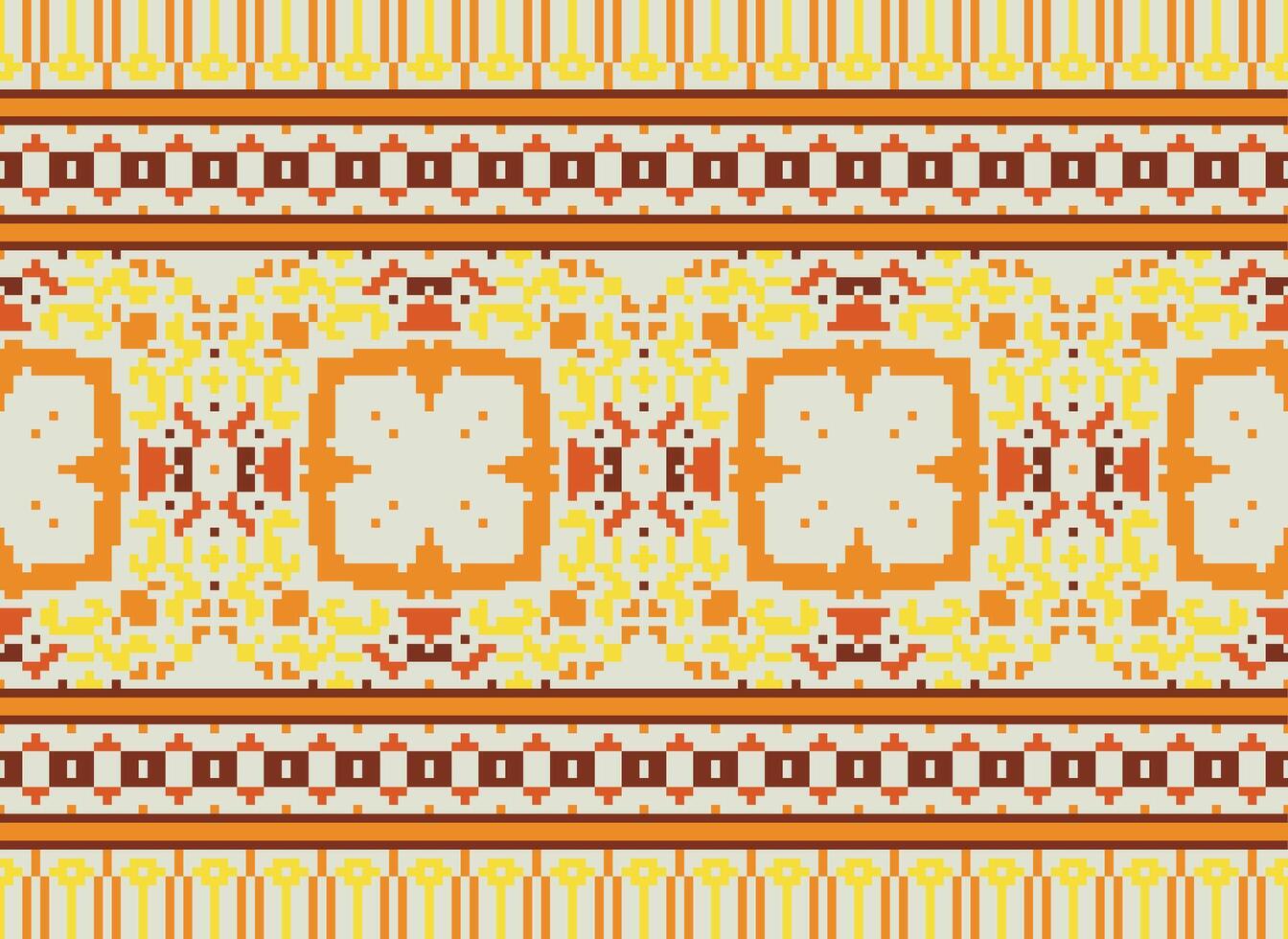 traverser point broderie. ethnique motifs. originaire de style. traditionnel conception pour texture, textile, tissu, vêtements, tricots, imprimer. géométrique pixel horizontal sans couture vecteur. vecteur