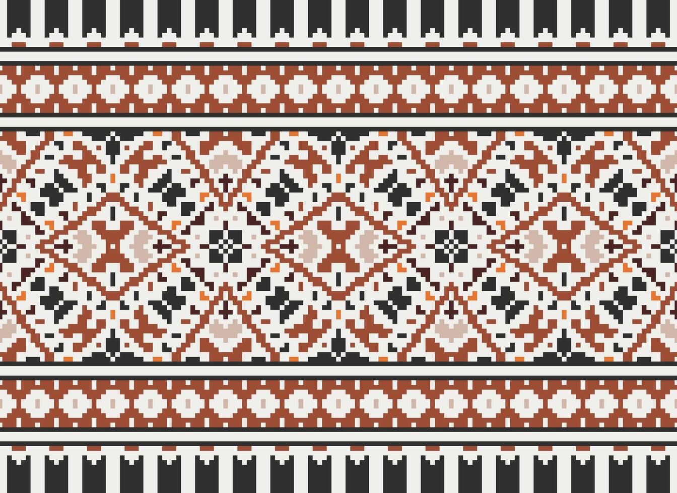 fleur broderie sur marron Contexte. ikat et traverser point géométrique sans couture modèle ethnique Oriental traditionnel. aztèque style illustration conception pour tapis, fond d'écran, vêtements, emballage, batik. vecteur