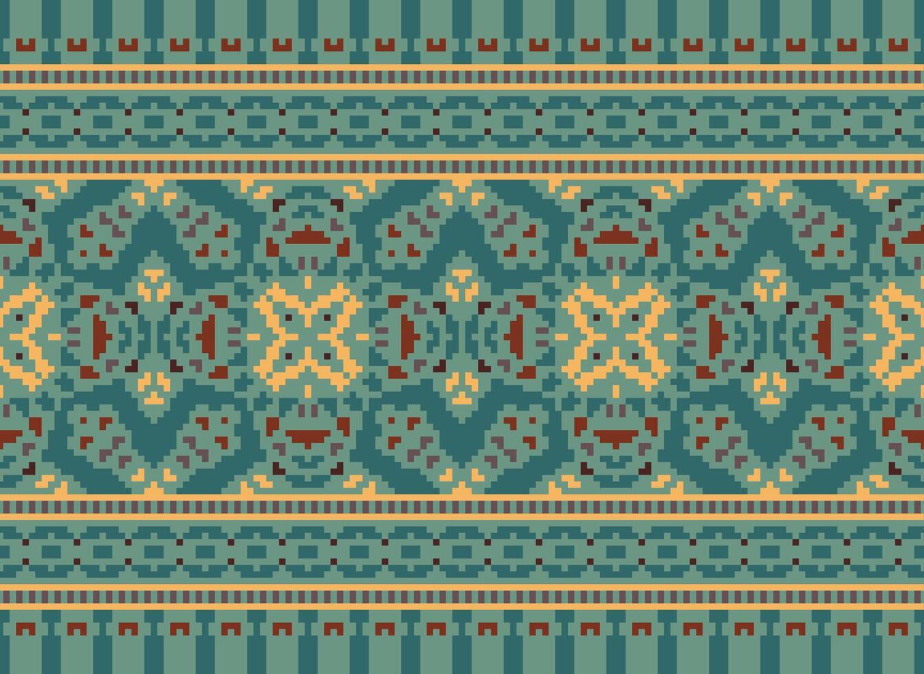 traverser point broderie. ethnique motifs. originaire de style. traditionnel conception pour texture, textile, tissu, vêtements, tricots, imprimer. géométrique pixel horizontal sans couture vecteur. vecteur