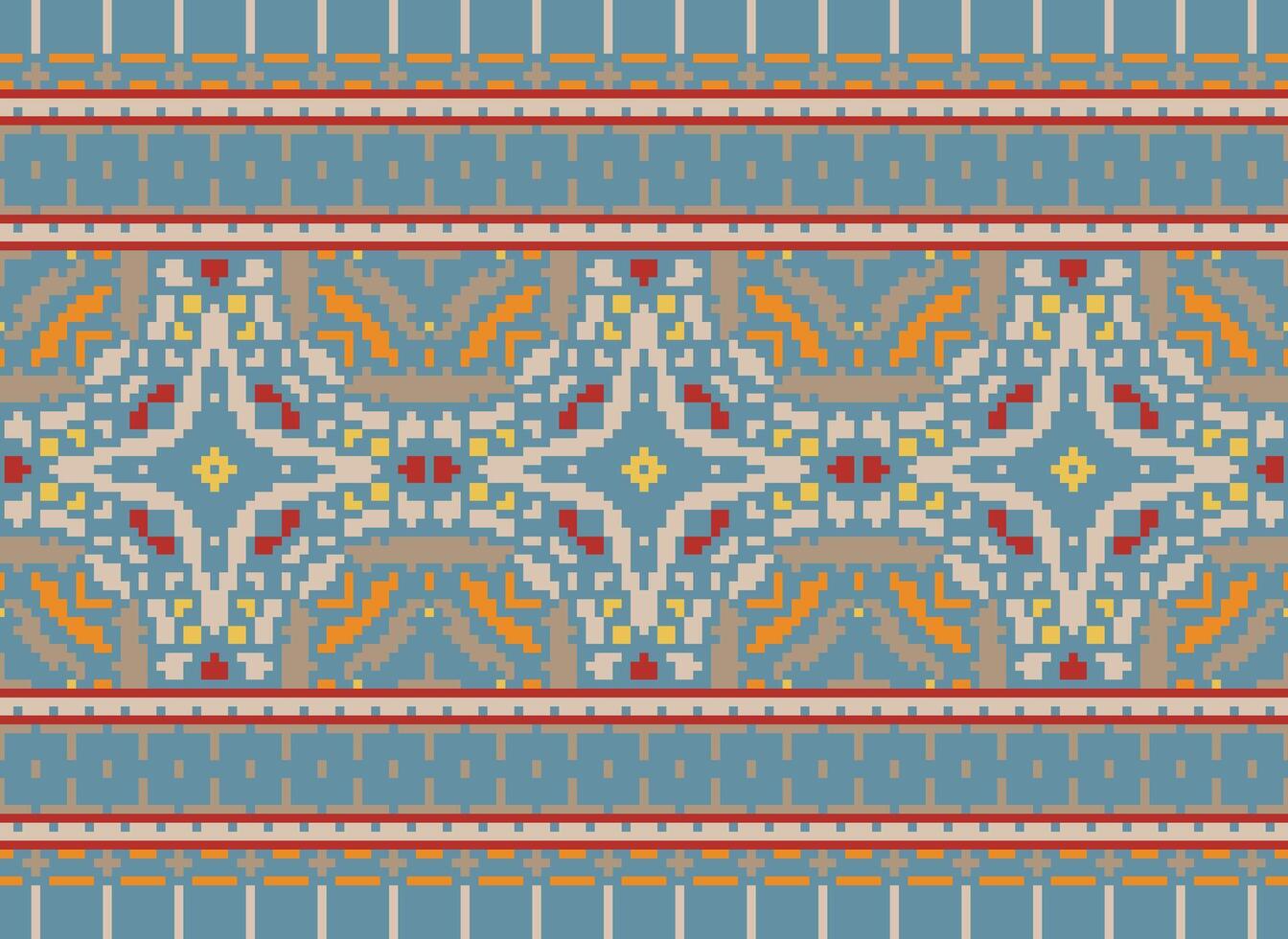 africain ikat pixel floral paisley broderie Contexte. géométrique ethnique Oriental modèle traditionnel.aztèque style abstrait vecteur illustration.design pour texture, tissu, vêtements, emballage, tapis.
