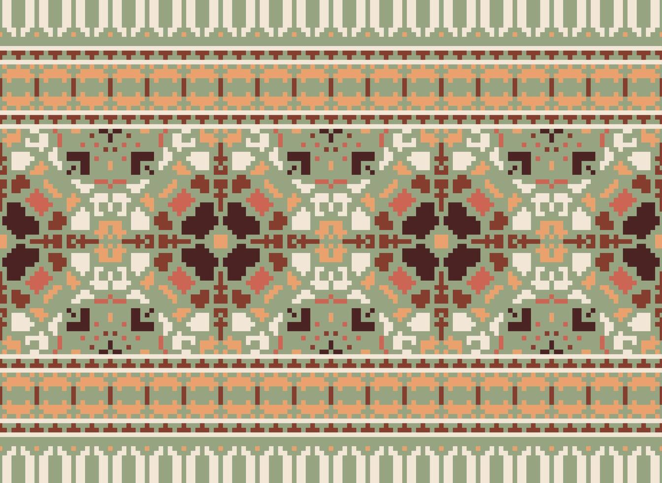 traverser point frontière. broderie traverser point. ethnique motifs. géométrique ethnique Indien modèle. originaire de ethnique motif.texture textile en tissu Vêtements tricots imprimer. pixel horizontal sans couture vecteur. vecteur