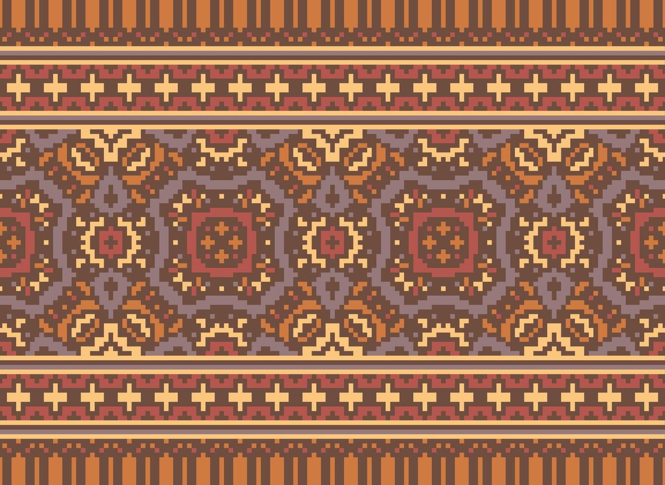 traverser point frontière. broderie traverser point. ethnique motifs. géométrique ethnique Indien modèle. originaire de ethnique motif.texture textile en tissu Vêtements tricots imprimer. pixel horizontal sans couture vecteur. vecteur